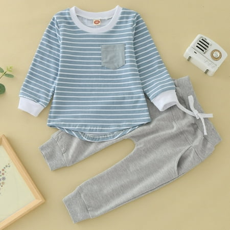 

ZMHEGW Toddler Fall Outfits Boys Girls Winter Long Sleeve Striped Prints Tops Pants 2Pcs Clothes Set Outfits Set