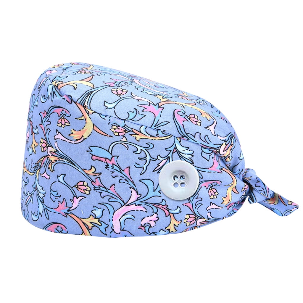 Surgical Scrub Cap With Buttons Bouffant Hat With Sweatband for Womens