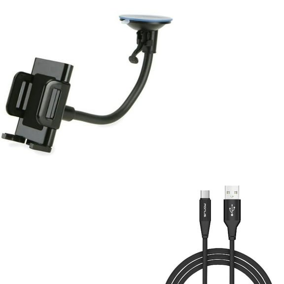 Type-C 6ft USB Cable w Windshield Car Mount for OnePlus 9, Nord N200 5G/N100/N10 5G, Pro Phone - Charger Cord Power Wire, Holder Glass Cradle O1A for OnePlus 9, Nord N200 5G/N100/N10 5G, Pro