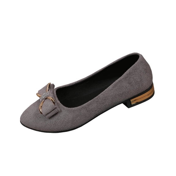 Avrnliq Womens Low Heel Flats Pointed Toe Comfortable Ballet Work Shoes with Sparkle Bow for Everyday Wear, Dark Gray,Size 40