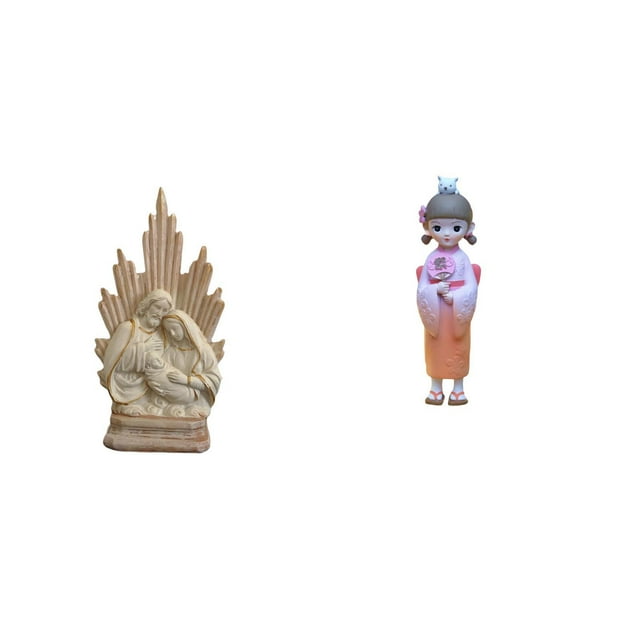 Estatua católica,Colección de figuritas de la Sagrada Familia,Escultura católica de la Santísima Virgen María,Muñeca geisha japonesa,Adorno tradicional de muñeca geisha con kimono japonés