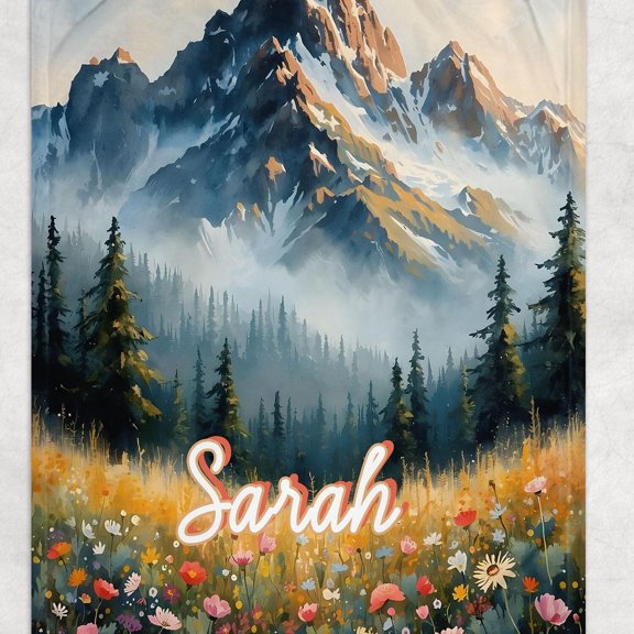 Personalized Wildflower Mountain Flannel Blanket: Décor