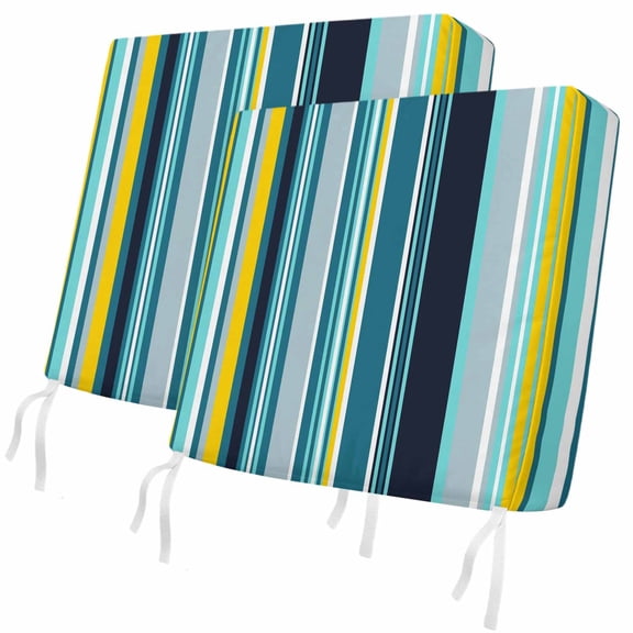 Outdoor Patio Cushion Covers 2 Pack Blue Stripes Chair Cushion Seat Pads with Ties & Zipper Waterproof Boho Style Lines Striped Chair Slipcovers for Outdoor Furniture Couch Sofa 24x24 Inch