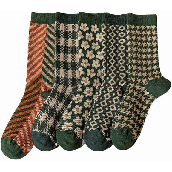 Zhengup Women's Cottagecore Cotton Socks 5 Pairs Harajuku Preppy Flower Novelty Socks Vintage Fairycore Ankle Crew Socking