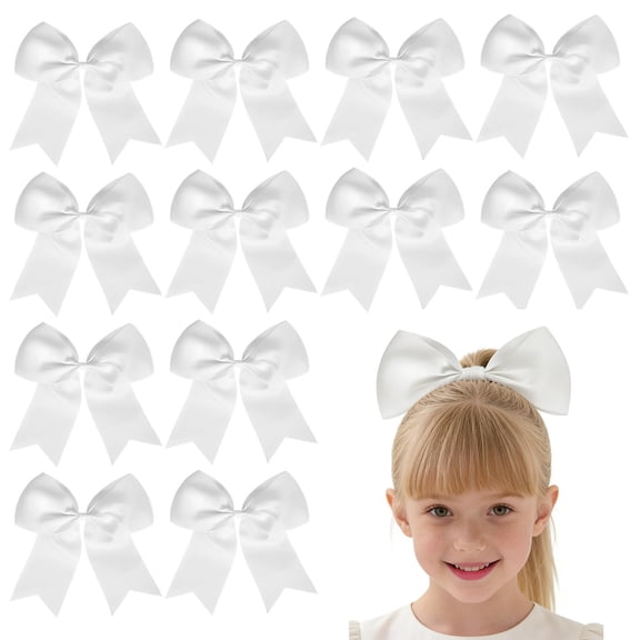 JoyBowie 12 Pcs 8 Inch White Hair Bows Grosgrain Ribbon Alligator Clips for Girls Kids Toddlers