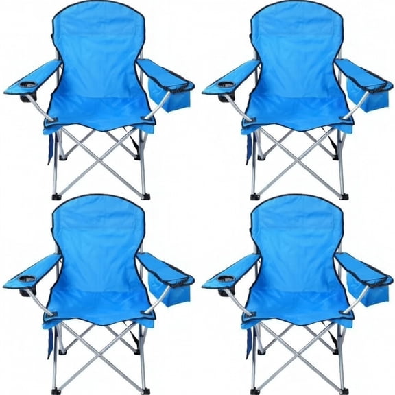 CozyBox 4 Pack Premium Portable Folding Chairs with Can Cooler and Storage Pocket -[Blue 4 Pack]