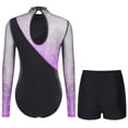 thumbnail image 2 of iiniim Womens Gymnastics Leotard Long Sleeve Bodysuit with Shorts Set Ballet Dance Skating Outfits Purple M, 2 of 7