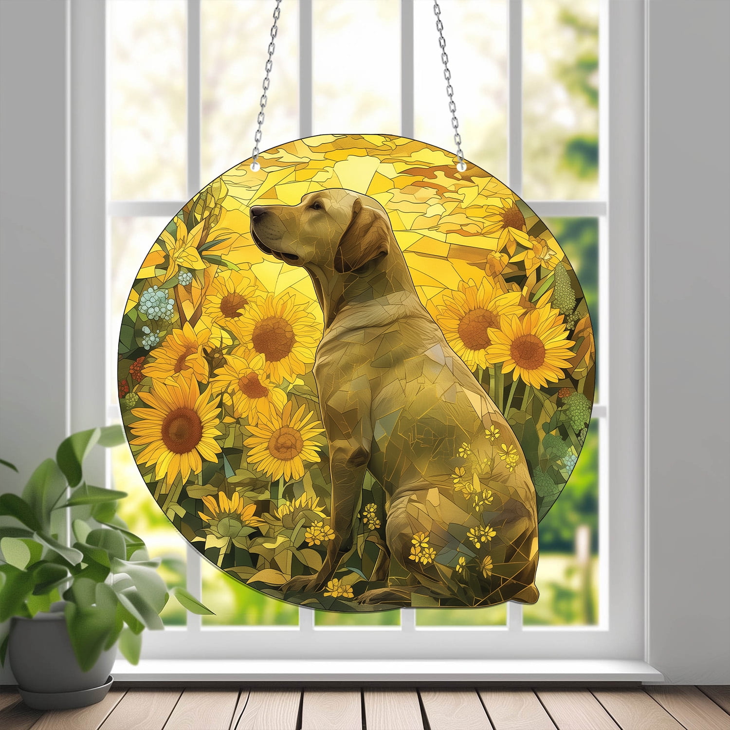 Artistic Labrador Retriever Acrylic Suncatcher - Vibrant Sunflower Design, Ideal Gift for Pet Owners
