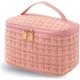 thumbnail image 1 of Bolsa de maquillaje de viaje, estuche de cosméticos con bolsillo de malla, organizador de cosméticos a cuadros blancos y dorados, bolsa de almacenamiento cuadrada para lociones, cosméticos, cepillos, 1 of 5