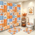thumbnail image 2 of FRAMICS Thanksgiving Plaid Pumpkin Shower Curtain Sets with Rugs, 16-Piece Fall Leaves Bathroom Sets with Hooks, Waterproof Fabric Orange Blue Bathroom Decor Set, 2 of 10