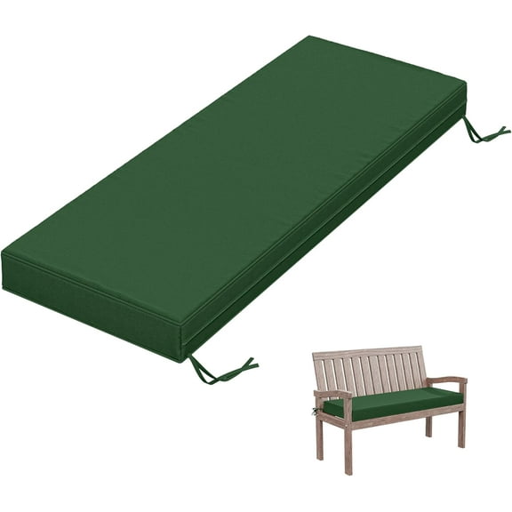 Outdoor Bench Cushion 48 X 18 X 3.5 Inch Thick Waterproof Patio Furniture Cushions, Patio Porch Swing Replacement Seat Pad with Tie Straps and Anti-Slip, for Backyard Garden, Green