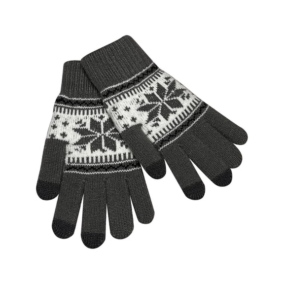 Dark Gray Ladies Thermal Gloves With Snowflake Design Touch Enabled And Plush For Winter Street Wear And Christmas Events