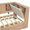 thumbnail image 6 of Holaki 85.4" Twin Size Storage Daybed with Bookcase, 2 Drawers, Upholstered Headboard with Hidden Storage & USB Ports, Wooden L-Shaped Corner Bed for Small Spaces, Natural, 6 of 8