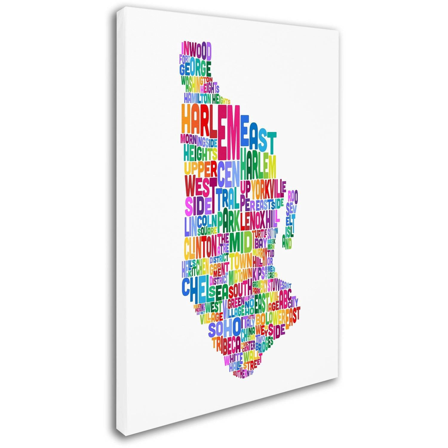 Trademark Fine Art "Manhattan New York Typography Text Map" Canvas Art by Michael Tompsett