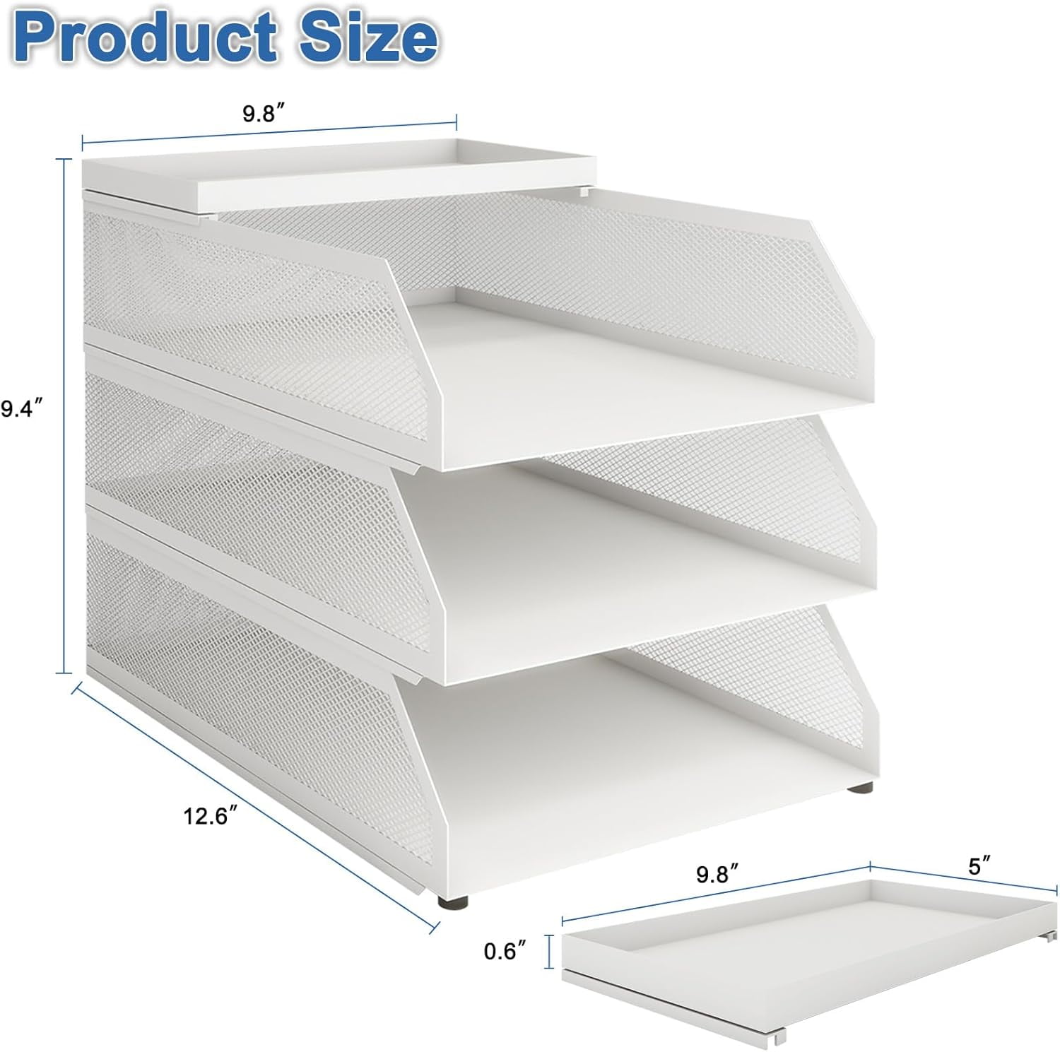 Natwind 3-Tier Stackable Paper Tray, Metal Mesh Desktop Organizer, Paper Sorter, Letter Trays,File Document Storage Rack for for Home, Office(white)