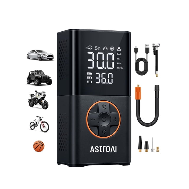 Compresor de Aire Portátil Inalámbrico para Llantas, 150 PSI con Pantalla Digital Dual y Luces LED para Auto, Motos, Bicicletas y Pelotas