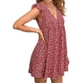thumbnail image 4 of Deep V-Neck Women Floral Print Puff Sleeve Mini Dress, 4 of 5