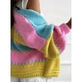 thumbnail image 3 of Women Oversized Cardigan Sweaters Open Front Color Block Lantern Long Sleeve Striped Knit Outwear Coats Pink S, 3 of 8