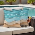 thumbnail image 4 of Turquoise Beach Outdoor Waterproof Pillow Covers, Abstract Ripple Gradient Ocean Sand Decorative Square Throw Pillowcase Sofa Cushion Sham for Patio/Couch/Chair, 20"x20" 2 Pack, 4 of 8