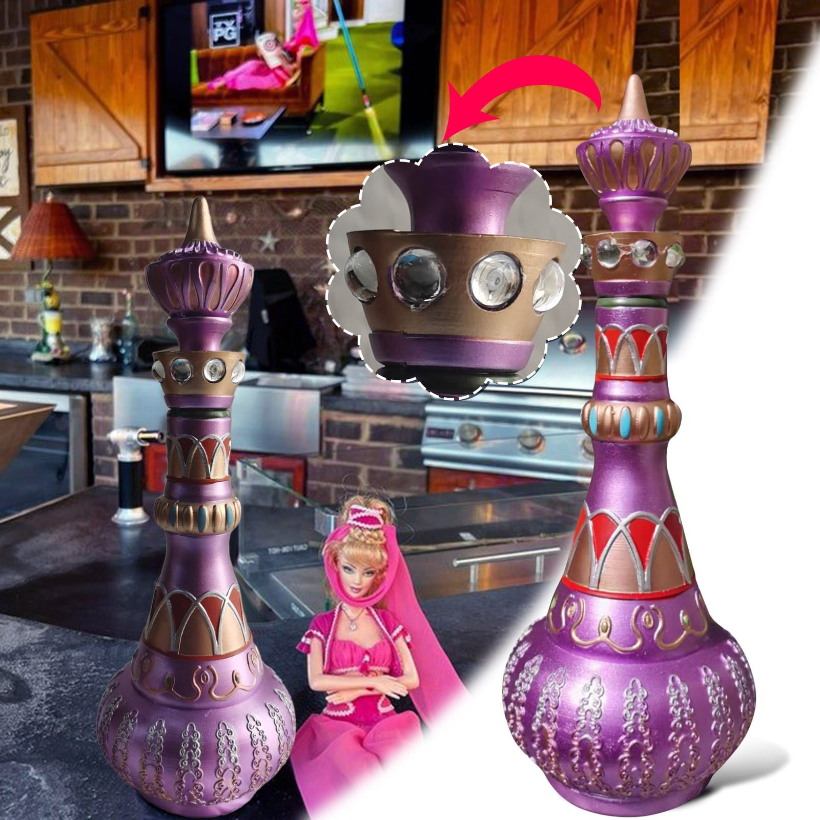 I Dream Of Jeannie Bottle From Mario-Della Casa-Second Season Glass MIRRORED Purple Bottle