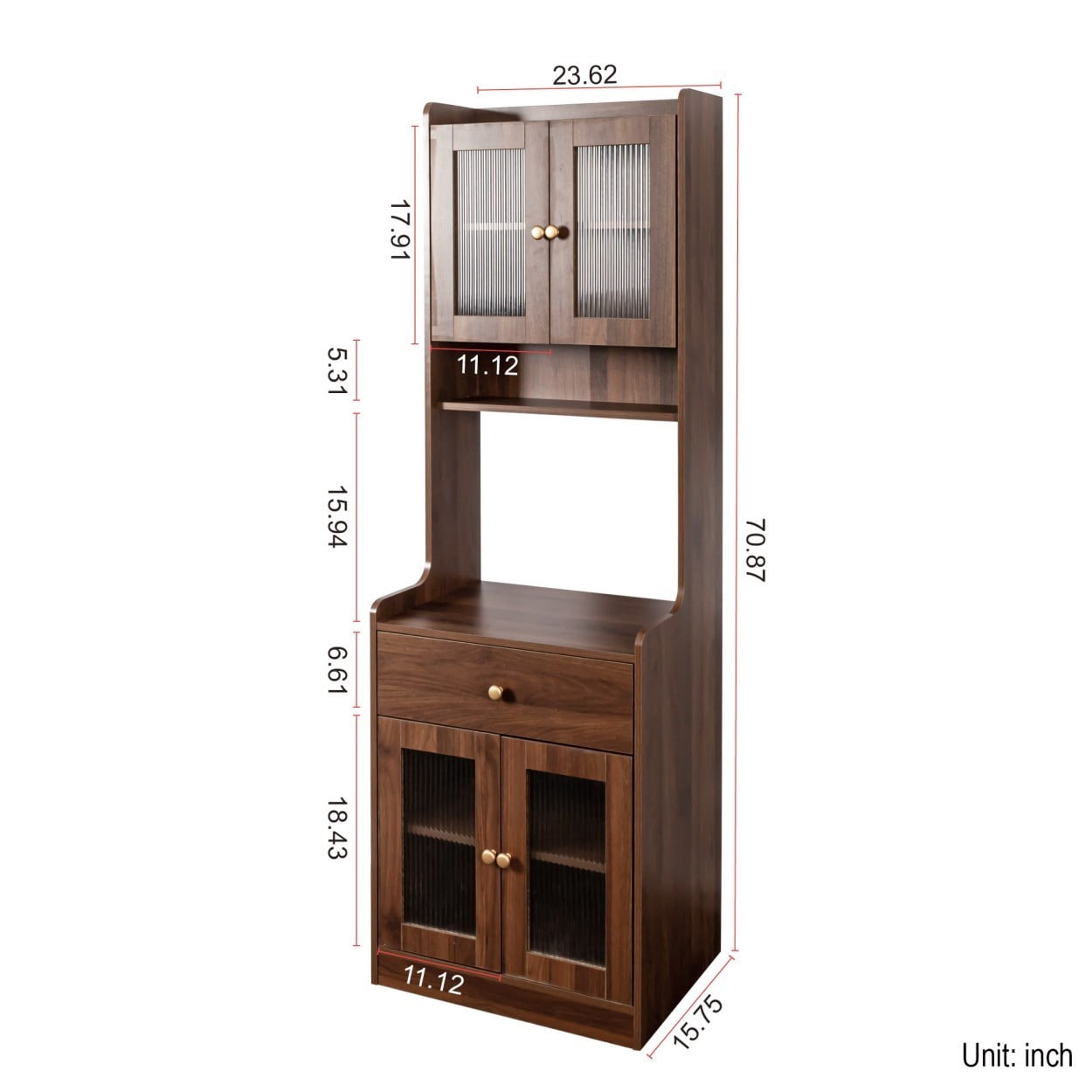 Kitchen Pantry Hutch Cabinet with Microwave Stand, Farmhouse Buffet Sideboard with 2 Cabinets & Drawer, Coffee Bar Storage Cabinet for Kitchen Dining Room, Brown