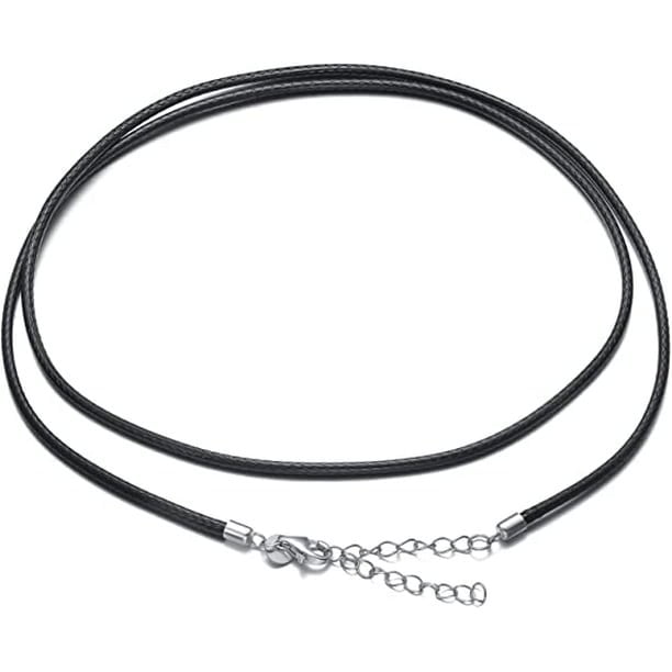 SOULMEET Braided Leather Cord Necklace Black Wax Rope Chain Sterling