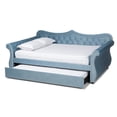 thumbnail image 1 of Bowery Hill Light Blue Velvet Tufted Full Size Wood Daybed with Trundle, 1 of 13