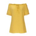 thumbnail image 6 of Scyoekwg Summer Womens Tops Plus Size Short Sleeve T Shirts Trendy Lace Casual Loose Comfy Going Out Tops Classic Solid Color Blouses (#A=Yellow,XXXXL), 6 of 6
