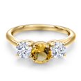 thumbnail image 3 of Gem Stone King 18K Yellow Gold Plated Silver Yellow Citrine and White Zirconia Engagement Ring for Women | 2.30 Cttw | Round 6MM | Gemstone November Birthstone | Size 5, 3 of 6