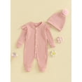 thumbnail image 2 of Bagilaanoe Newborn Baby Girl Fall Jumpsuit Ruffle Long Sleeve Bodysuit + Hat 6M 12M 18M 24M Infant Ribbed One Piece Romper, 2 of 7