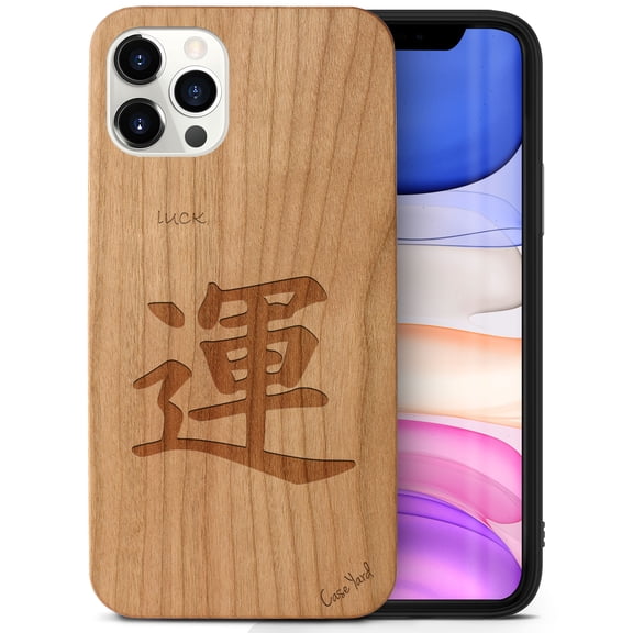 Case Yard Wooden Case Outside Soft TPU Silicone, Slim Fit Shockproof Wood Protective Phone Cover for Girls Boys Men and Women, Supports Wireless Charging Japanese Luck Design case for iPhone-11-Pro