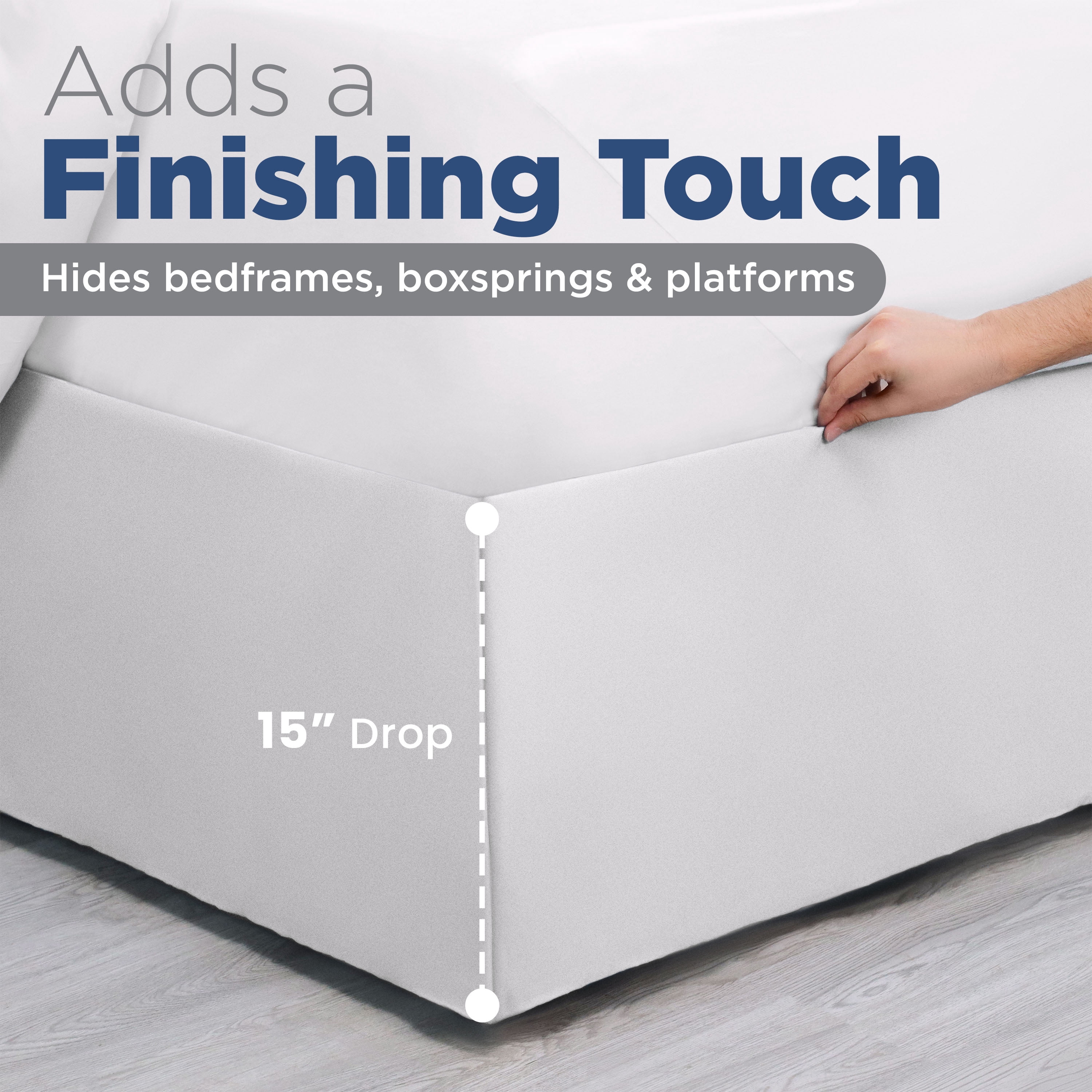Martex Queen Bed Skirt | Inverted Pleat Microfiber | 15" Drop Easy Care | White