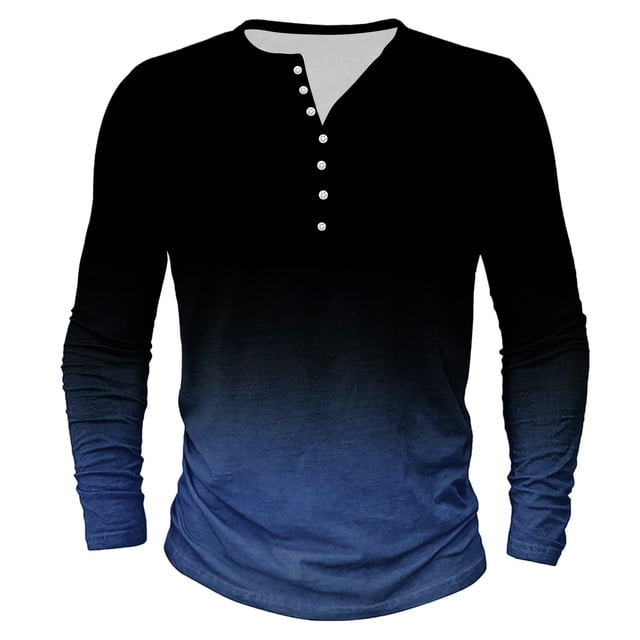 wmjolc Henley Shirts for Mens Gradient Casual T Shirt Slim Fit Long Sleeve Tops Muscle Tee 1/4 Button Workout Basic Pullovers Blouse