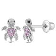 thumbnail image 1 of 925 Sterling Silver Pink Cubic Zirconia Cute Turtle Screw Back Earring for Girls, 1 of 7