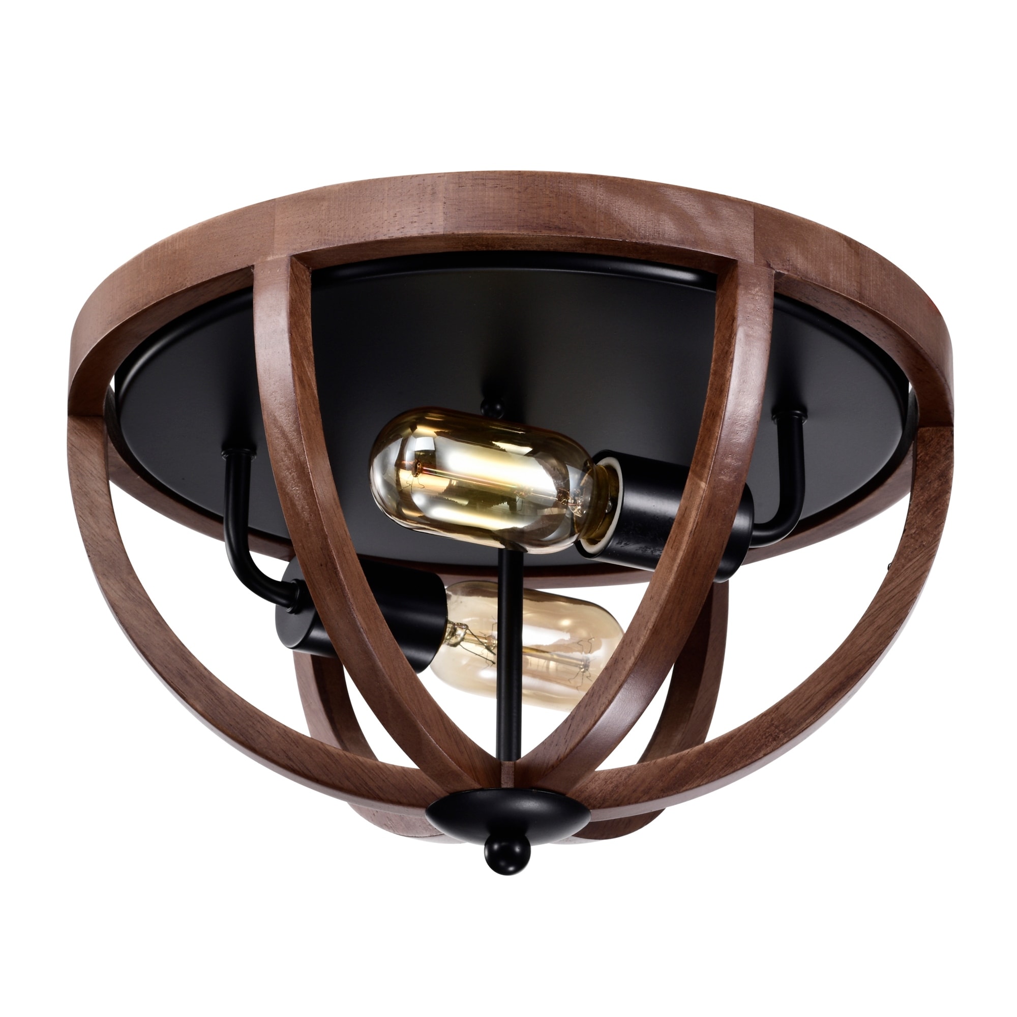 Fanalla 13 in. 2-Light Indoor Brown Faux Wood Grain Finish Flush Mount with Light Kit