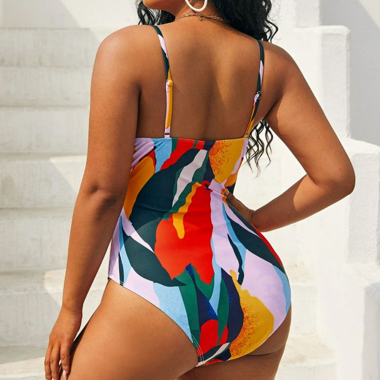 Ecqkame Plus Size Swimsuit for Women One Piece Plunge V Neck Monokini Tummy  Control Swimwear Bathing Suit Orange XXL Clearance Items 
