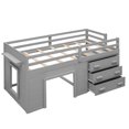 thumbnail image 6 of Twin Size Loft Bed with Cabinet and Shelf, Solid Wood Low Loft Bed Frame with Ladder and Full-Length Guardrails for Kids Girls Boys, Gray, 6 of 7