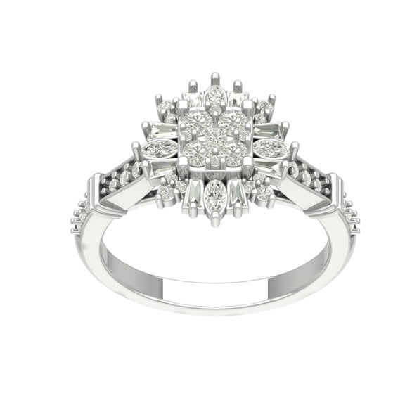 Araiya 10K White Gold Round Baguette and Marquise Diamond Halo Ring (3/4 cttw, I-J Color, I2-I3 Clarity), Size 7