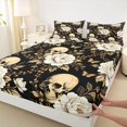 thumbnail image 4 of Homewish Hipple Halloween Skull Queen Sheets,Grunge Peony Floral Queen Sheet Sets,Black Golden,4 Pieces,1 Flat Sheet, 1 Fitted Sheet and 2 Pillowcases, 4 of 6