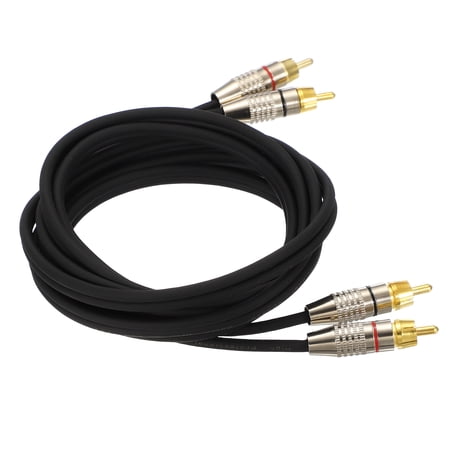 2RCA Male to 2RCA Male Audio Stereo Cable, 6.6 ft RCA Subwoofer Cable with Gold Plated Plugs for Home Theater, HDTV, Amplifiers, Speakers, Black Cable White Shell