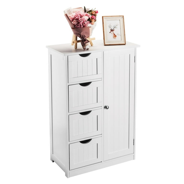 Irontar Bathroom Floor Cabinet, Freestanding Storage Cabinet with 4 Drawers  and Adjustable Shelf for Entryway Storage, Home Office Furniture, White