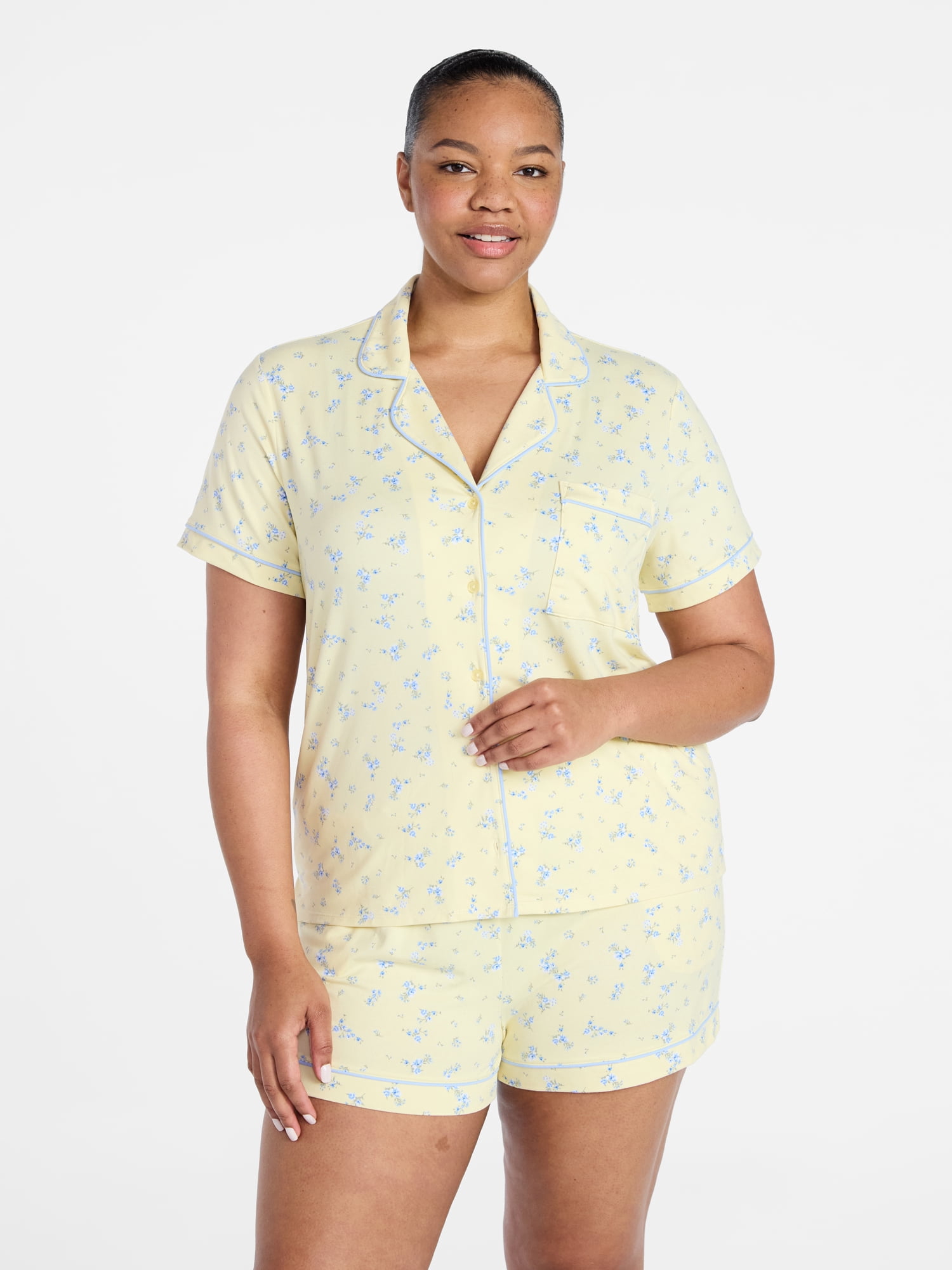 Joyspun Women's Dreamy Soft Collection Notch Collar Top and Shorts Pajama Set, 2-Piece, Sizes XS-3X