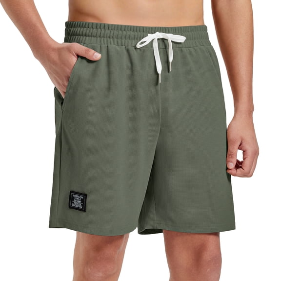 FEDTOSING Mens Waffle Shorts Summer Casual 7" Drawstring Elastic Waist Short with Pockets Beach Vocation