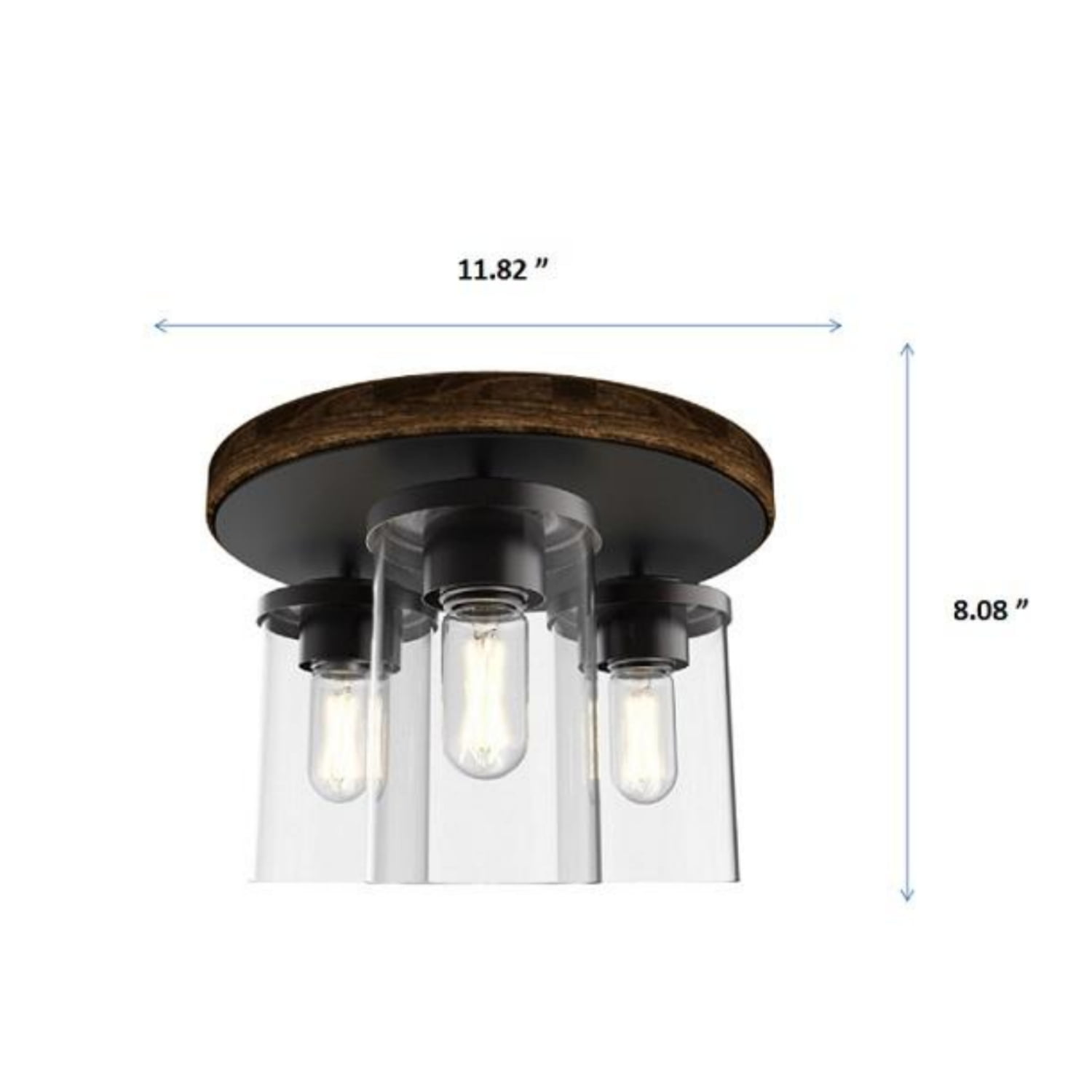 (2 pack) Better Homes & Gardens 12" Farmhouse 3-Light Walnut Flush Mount Ceiling Light, Clear Glass Shades