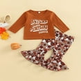 thumbnail image 2 of Toddler Baby Girl Spring Clothes Set  Letter Print Long Sleeve Crew Neck Tops + Elastic Waist Flower Flare Trousers, 2 of 9