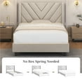 thumbnail image 6 of Yaheetech Twin Size Upholstered Platform Bed with Geometric Tufted Headboard, Beige, 6 of 7