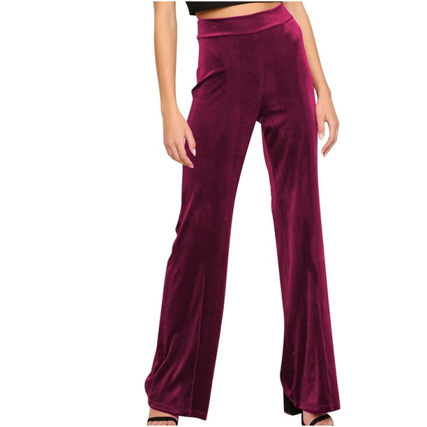 Women's Wide Leg Velvet Pants High Waist Solid Color Flare Bell Bottom Pants  Casual Comfy Work Lounge Trousers 
