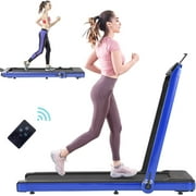 2022 Newest 2 in 1 Folding Treadmill 2.5HP Under Desk Electric Portable Treadmill with Blue Tooth Speaker LED Display Walking Jogging Machine for Home Office with Remote Control,Blue,265lb