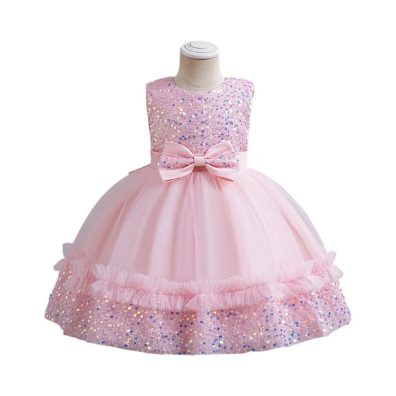 Girls Sleeveless Tulle Sequin Bow Party Dress Elegant Princess Birthday Wedding Formal Gown Children’s Special Occasion Wear