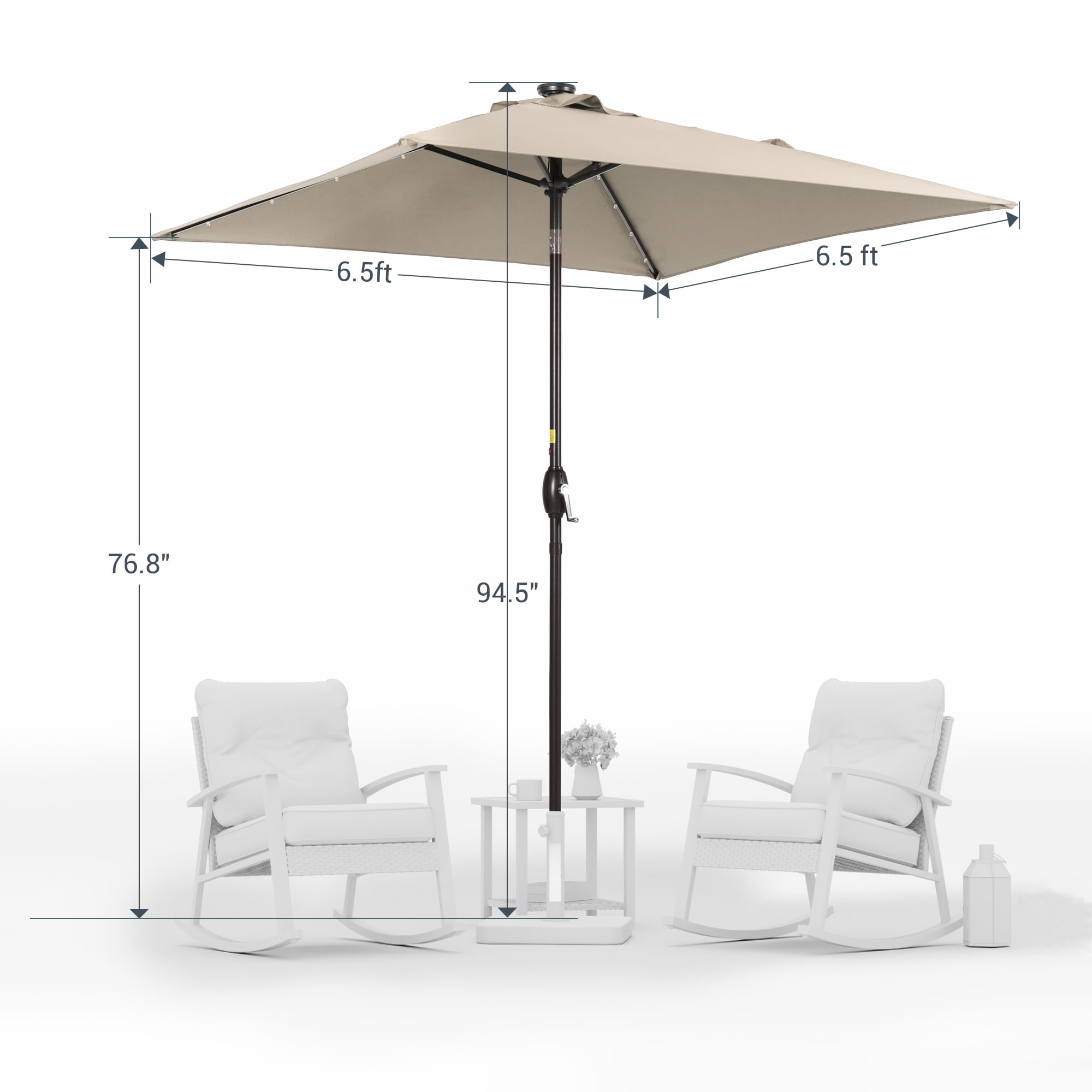 ACEGOSES LED Outdoor Patio 6.5x6.5ft Deck Solar Light Market Umbrella, Outside Table Umbrellas With Polyester canopy,Sand